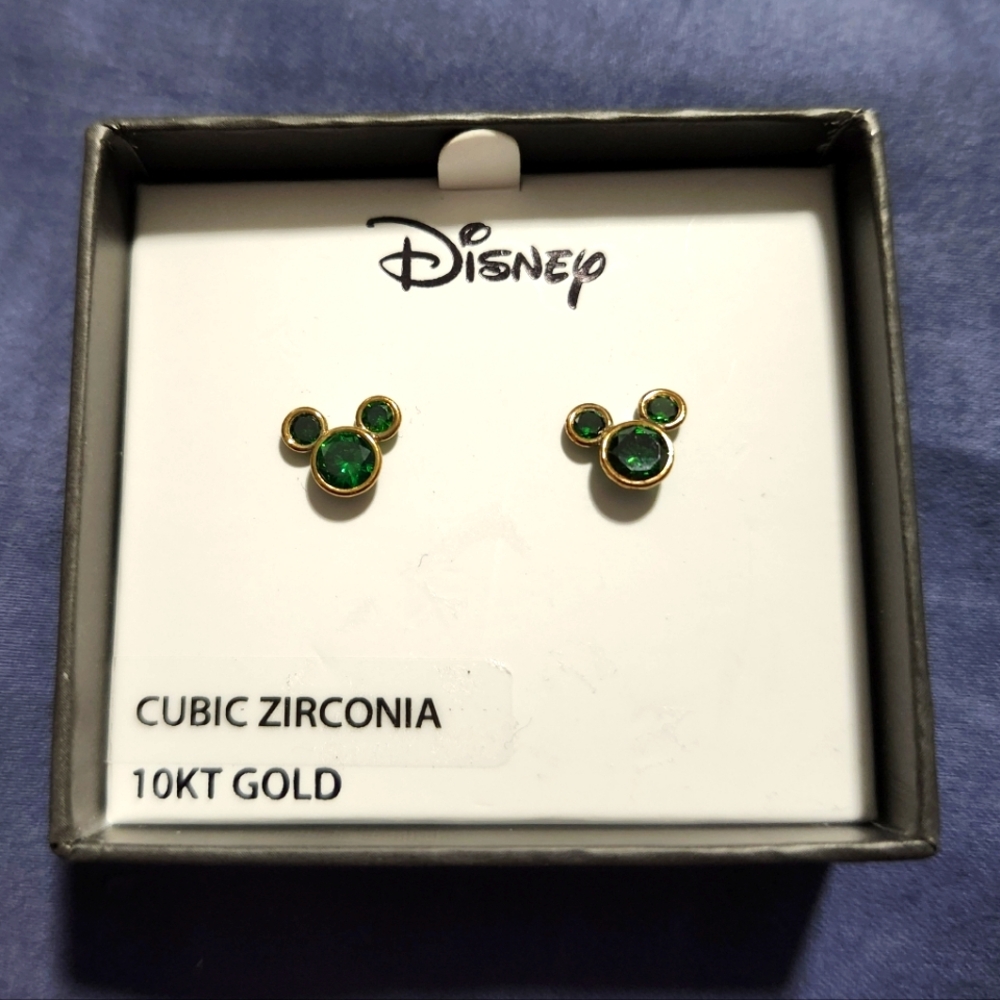 10K Emerald Style Mickey Mouse Earring Studs